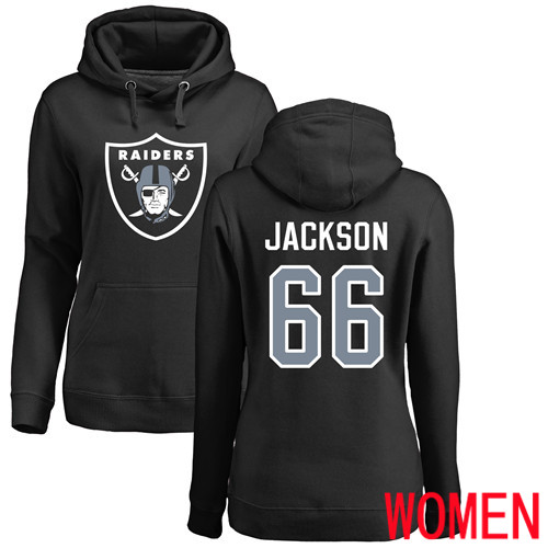 Oakland Raiders Black Women Gabe Jackson Name and Number Logo NFL Football 66 Pullover Hoodie Sweatshirts